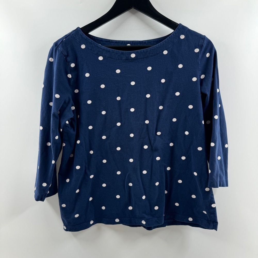 St. John’s Bay Navy Polka Dot Boat Neck Top Women’s Size Large